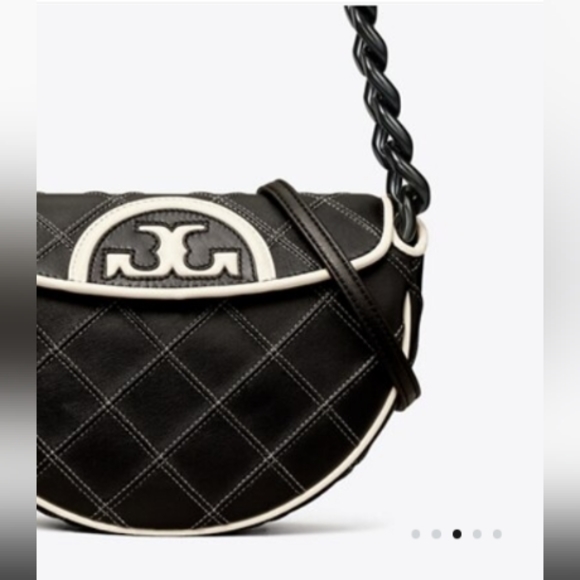 NWT Tory Burch Mini Fleming Crescent Bag in Black and White SOLD OUT $530+ - Picture 4 of 9